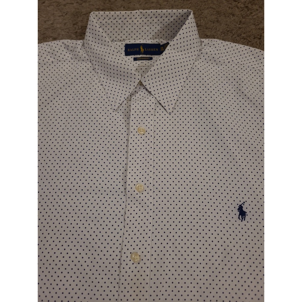 Ralph Lauren Performamce dress shirt Men's Size 2XB Button Up White W/Dot Print